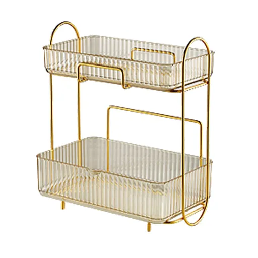 Makeup Organizer 2 Tier Bathroom Countertop Organizer Large Capacity Cosmetic Holder Shelf for Bedroom Dresser Amber