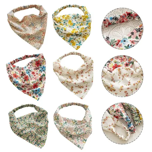 6 Pcs Floral Elastic Hair Bandanas Boho Scarf Headband Chiffon Head Kerchief Turban with Hair Clips for Women