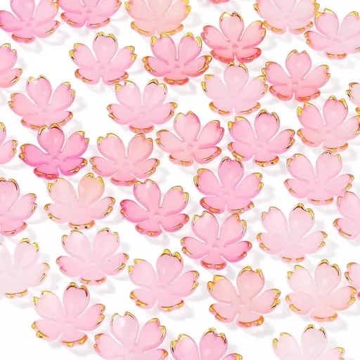 200Pcs Cherry Blossom Acrylic Flower Beads,Mini Floral Spacer Beads for Jewelry Making,5-Petal Gold-Plated Spacers Beads for Bracelets Necklaces Earrings Making(Flower Beads,Pink)