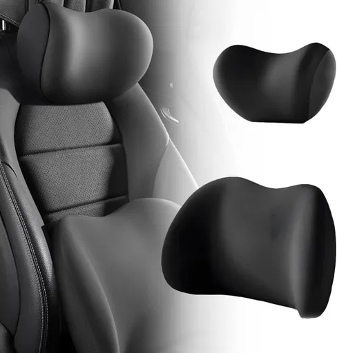 Car Headrest & Lumbar Support Cushion, Ergonomic Car Seat Headrest & Lumbar Cushion with Adjustable Strap for Neck Back Pain Relief, Car Head Rest and Lumbar Pillow Set (Black)