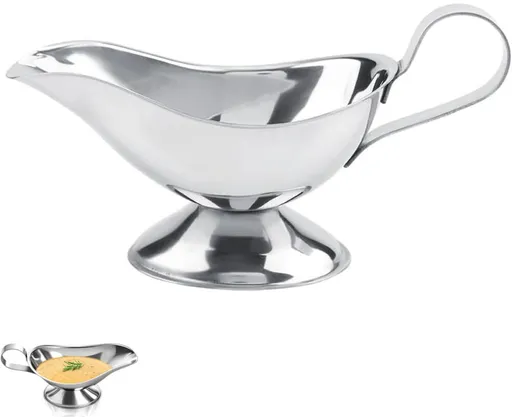 Gravy boat - 1 piece - Sauce boat - Sauciere - Dipping bowls - stainless steel sauce boat - with pouring spout and handle - serving dish - kitchen utensil - for salad dressings, coffee, milk, broth and black pepper - 14*6*5.3 cm - silver