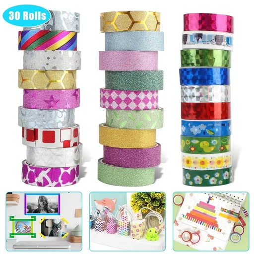 30 Rolls Washi Masking Tape Set, Decorative Craft Tape Collection, Decorative Paper Tapes Adhesive Masking Tape for DIY Decor, Crafts, Gift Wrapping, Scrapbooking, Planners, Party Supplies