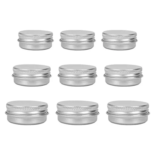 Metal Round Tins 9Pcs Round Shaped Aluminum Jars Empty Makeup Cream Tin Containers Pot Cans,1.5"X1.5"X0.75