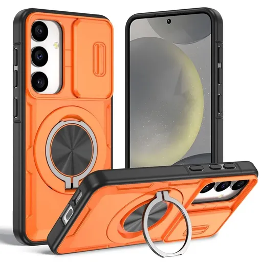 2-in-1 Magnetic Sliding Lens Case, Orange for Samsung S24