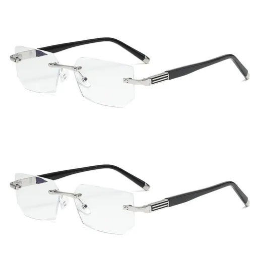 Business Metal Rimless Cut Anti Blue Light Reading Glasses, 2 Pack Different Powers +1.00 & +1.50 Diopter Fashion Readers for Men Women