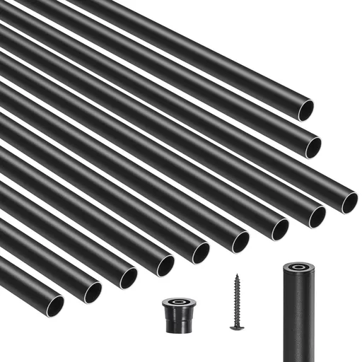 Staircase Balusters 51 Pack, 813 mm Aluminum Stair Balusters, 19 mm Water-Proof Round Metal Spindle Railing, Hollow Deck Railing with Rail Caps & Screws for Stairs, Porch, Patio, Matte Black