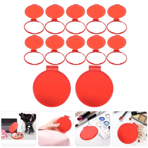12 Piece Mini Handheld Portable Makeup Mirror Red Compact Travel Mirror 7x6.5cm