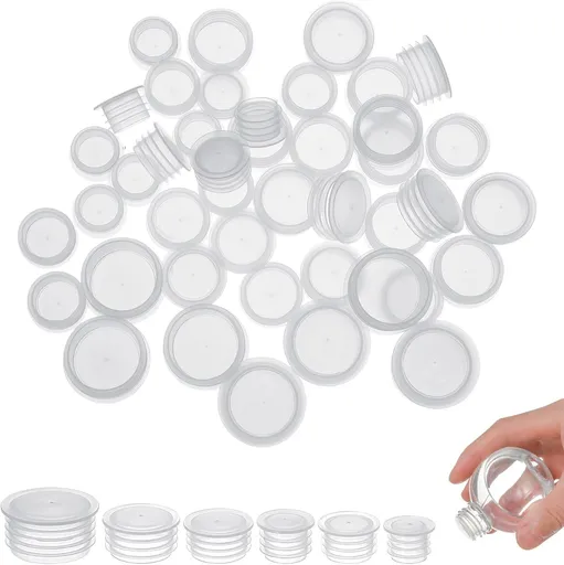 60Pcs Salt and Pepper Stoppers Plugs, 6 Sizes (13/15/17/18/19/23 mm) Plastic Bottle Plugs, Leak-Proof Clear Caps for Spice Containers & Shaker Bottles, Reusable