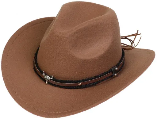 Western Cowboy Hat With Wide Brim Polyester Felt And Adjustable Inner Band For Men And Women Cosplay And Western Theme Parties Brown, 56 to 58 cm