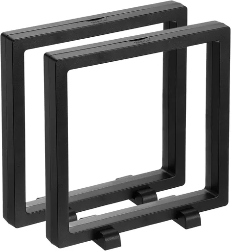 2 Pcs 3D Floating Display Case, 6.3 x 6.3 x 0.8 Inch Floating Frame Display Holder Stand, Transparent PE Jewelry Storage Box, Black
