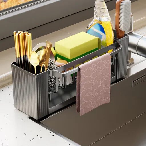 Sponge Holder for Kitchen Sink, Kitchen Sink Organizer Rustproof 304 Stainless Steel Detachable Dishcloth Rack Sink Caddy, Kitchen Sponge Holder Bathroom Organizer Brush Holder Storage XC_#Gray