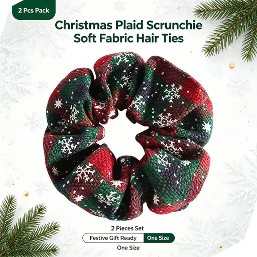 Christmas Atmosphere Printed Scrunchies Hair Bands, 2 Pieces Set Decorative Hair Ornament for Xmas Party Dress Up & Holiday Present, Style 2
