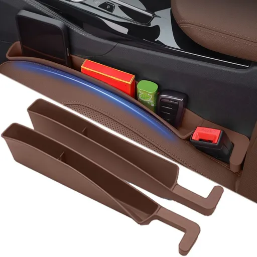 Car Seat Gap Filler, Carseat Side Gap Organizer with Phone Holder & Storage Slot, Auto Interior Accessories, Universal Car Catcher Plug Strip Fit Car SUV Truck, Fill in Between Seat and Console - Brown - Size 2PCS