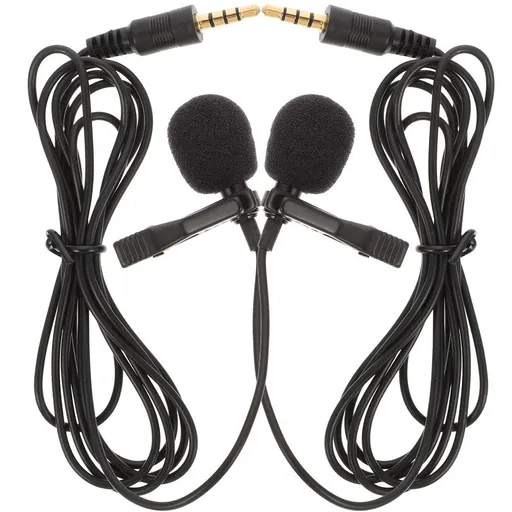 2-Pack High Sensitivity 3.5mm Lapel Microphones Black for Lectures, Interviews, Online Streaming and Video Recording