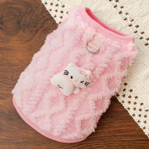 Shine Cute Puppy Dog Vest Coral Velvet Pet Clothing 526 small hemp pollen cat L (bust 45CM recommended 3.50 kg-4.50 kg pets)