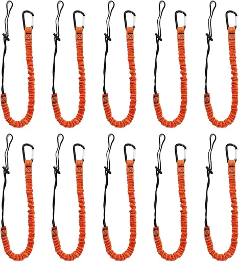 10pcs Retractable Tool Lanyards for Hand Tools with Carabiner and Adjustable Loop End, Extendable Length 31.5 "-43.3", Aluminum Screw Lock Carabiner with Shock Cord Stopper