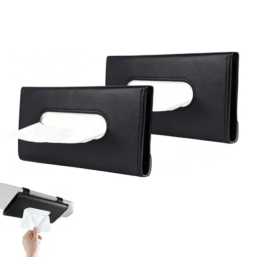2 Pack Car Tissue Holder Universal for Visor PU Leather Tissue Box and Mask Holder