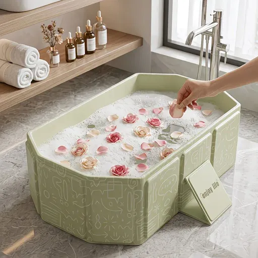 Foldable Bathtub: Instant Setup, Folds 10,000 Times, Four-Layer Insulation, One Tub for Bathing, Foot Soaking, Laundry, and Pet Washing./Graffiti green