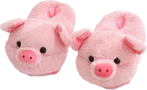 Cheerful Pink Piggy Plush Slippers - One Size (35-43) - Ultra Soft & Warm - Anti-slip