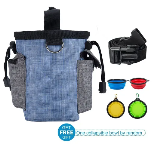Versatile Outdoor Pet Training Waist Bag with Collapsible Bowl – Perfect for Storing Treats, Toys, Waste Bags, and Phone During Dog Walks, Hiking, and Climbing Adventures (Blue)