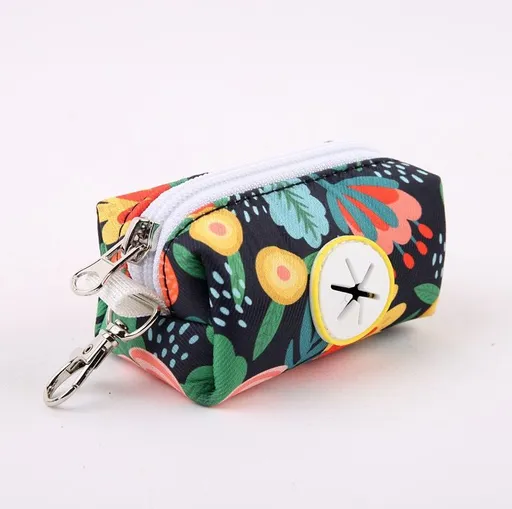 New Arrival Floral Print Dog Waste Bag Dispenser Carrier – Premium Durable Poop Bag Holder with Metal Clip, Cross-Shaped Pull Hole, Ideal for Leash Attachment, Outdoor Walks, and Key Storage (1103C)