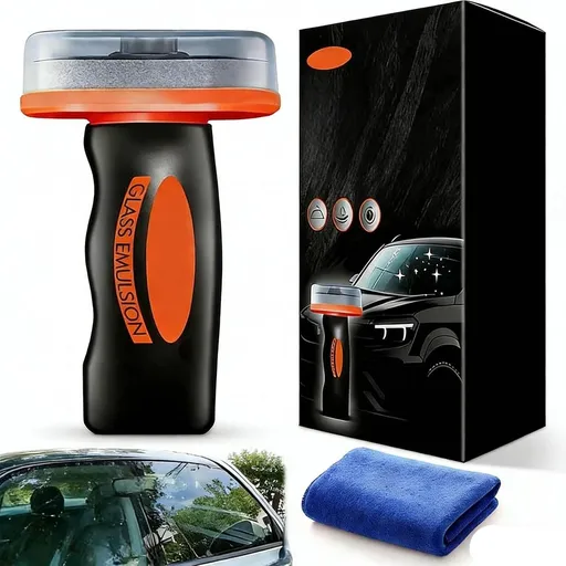 New Handheld Glass Oil-Film Remover, Car Windshield Oil Film Cleaner with Roll-On Compound and Cleaning Board for Clear Visibility and Safe Driving