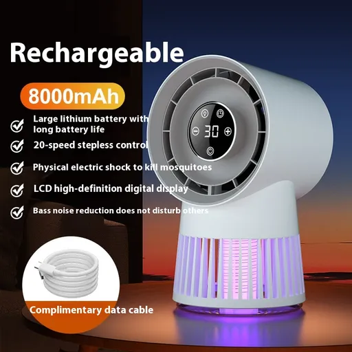 Portable Rechargeable Mosquito Killer Lamp with Adjustable Fan - 8000mAh Battery