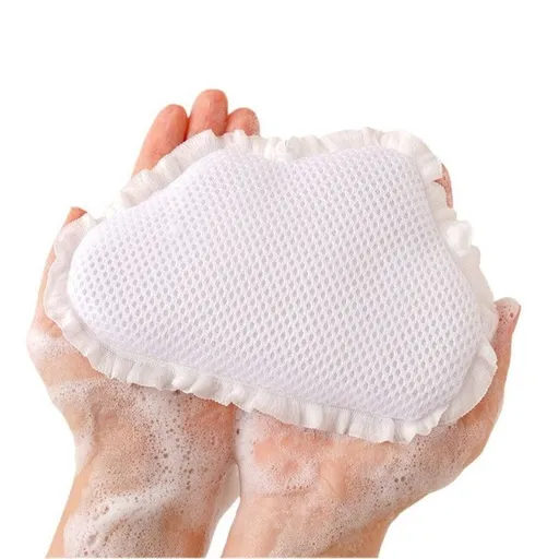 2-Pack Ins Style Cloud & Heart Soap Foaming Bag, Facial Bubble Net Soap Storage Pouch—White