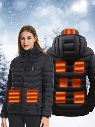 Heated Jacket Smart Heated Hoodie Lightweight Winter Coat Cotton Padded Jacket - Black - Size 4XL(AU 4XL/EU58)