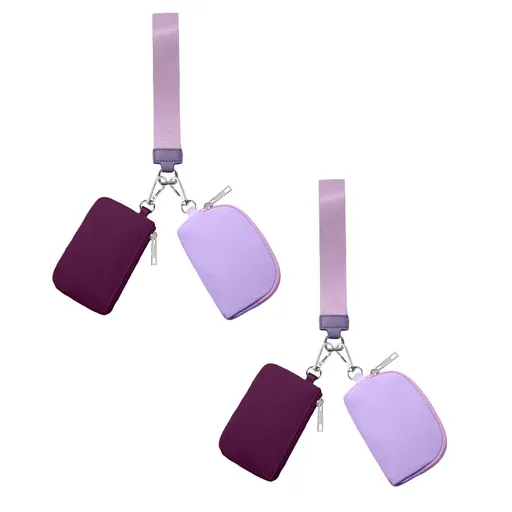 Keychain Wallet Mini Zip Around Wristlet Wallets For Women Detachable Dual Pouch Wristlet Portable Coin Purse Small Wallets For Travel Sports Outdoors Purple 2PCS