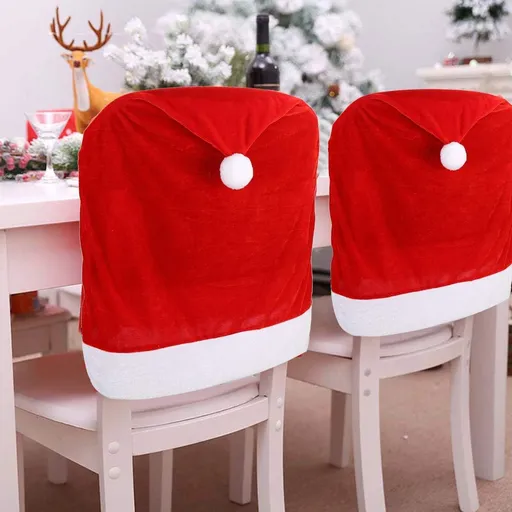 Christmas chair covers, red velvet chair covers, Santa hat chair covers, Christmas dining decor, holiday chair decorations, festive chair covers, Australian Christmas decorations, Xmas table setting