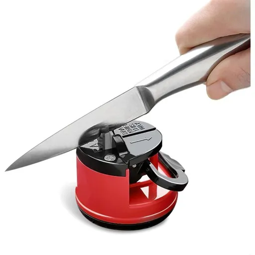 Stone Knife Sharpener, Kitchen Knife Sharpener Safety Scissors, Blade Grinder, Diamond Tungsten Knife Sharpening, Tool with Suction Cup, Red