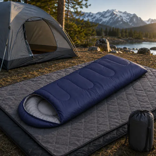 2-in-1 Winter Camping Warmth Kit with Carry Bag: 210 * 75cm Navy Blue Portable Waterproof Warm Sleeping Bag and 200 * 140cm Large Black Double Layer Waterproof Fleece Camping Blanket for Hiking Travel Indoor Outdoor Use