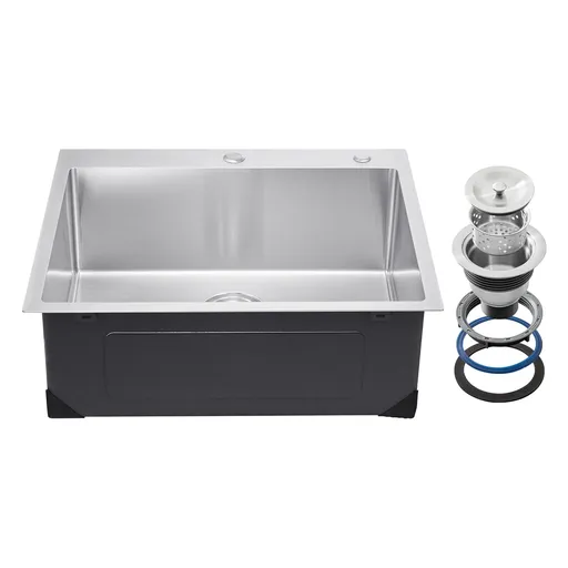 25 inch Kitchen Sink Workstation, 304 Stainless Steel Top Mount Sinks, Drop-In Single Bowl Farmhouse Basin with Accessories, Household Dishwasher Sinks for RV, Prep Kitchen, Laundry Room, Bar