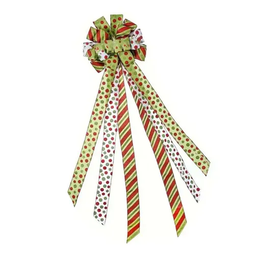 Xmas Tree Topper Wreath Bow Large Red Green Dot Present Bow for Xmas Ornament Holiday Handmade Home Wedding Indoor Outdoor Decoration