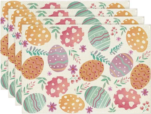 Watercolor Eggs Floral Easter Placemats Set of 4, 12x18 Inch Seasonal Spring Table Mats for Party Kitchen Dining Decoration