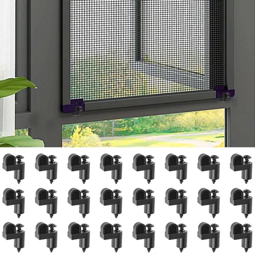 24 Pack 3/8 Inch Offset Window Screen Clips with Screws, Heavy Duty Plastic Storm Window Retainer Fasteners for Securing Storm Panels, Screen Doors and Windows
