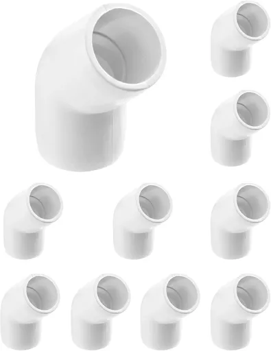 1/2" 45 Degree Elbow PVC Fitting, 2 Way, 10 Pack, Furniture Grade, for Building Furniture and PVC Structures, White