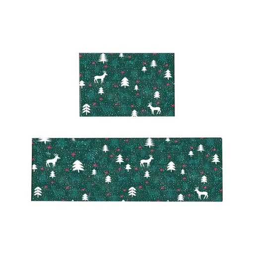 Christmas Kitchen Rug Sets Xmas Holiday Snowflake and Christmas Tree Kitchen Mat 2 Pieces Non-Slip Decorative Doormat Area Runner Carpet Set Floor Mat for Home Decoration, 16"x24"+16"x47
