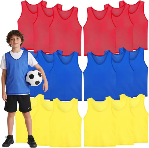 18 Packs Youth Team Pinnies, Kids Scrimmage Training Vest, Pennies, Jerseys Mesh Practice Vests for Basketball, Soccer, Football, Volleyball, 3 Colors