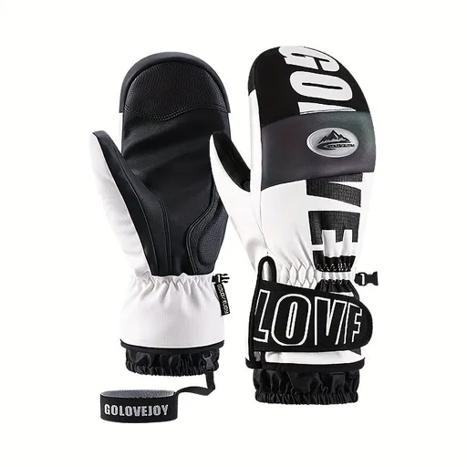 Winter Ski Mittens Waterproof & Windproof for Outdoor Snow Sports, with Touchscreen Compatibility, Fleece Lining, Anti-Slip Palm, Adjustable Wrist Strap, and Detachable Leash for Men and Women (L, White)