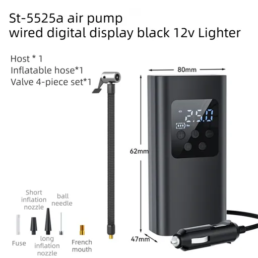 Portable 12V Lighter Electric Tire Inflator with 4 Inflation Modes & 5 Inflatable Parts - Real-Time LCD Precision Gauge, Auto-Stop & Emergency LED Light