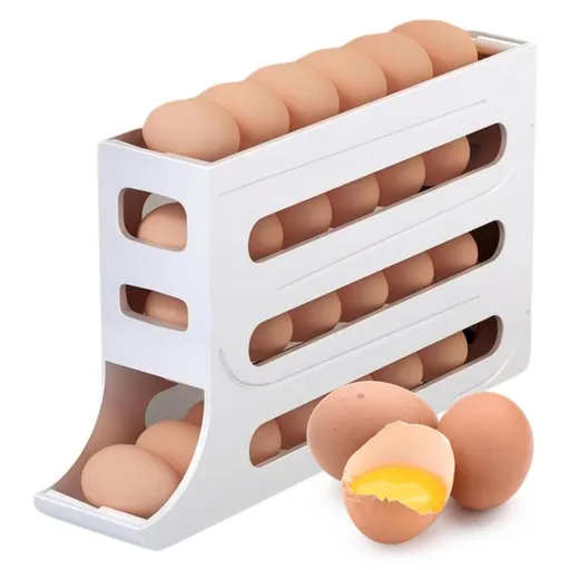 Automatic Scrolling Egg Rack Holder 4 Tiers, Auto Rolling Down Egg Holder for Refrigerator,Gravity Fed Egg Storage - White Color