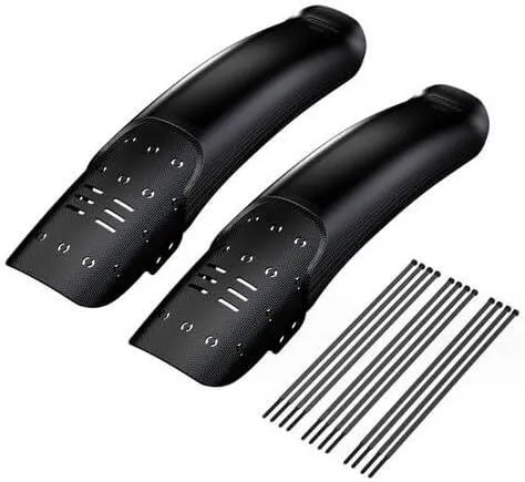 2 Piece Universal MTB Mudguard Set with Extended PP Front and Rear Fenders and Cable Ties for Downhill and Trail Bikes, Black