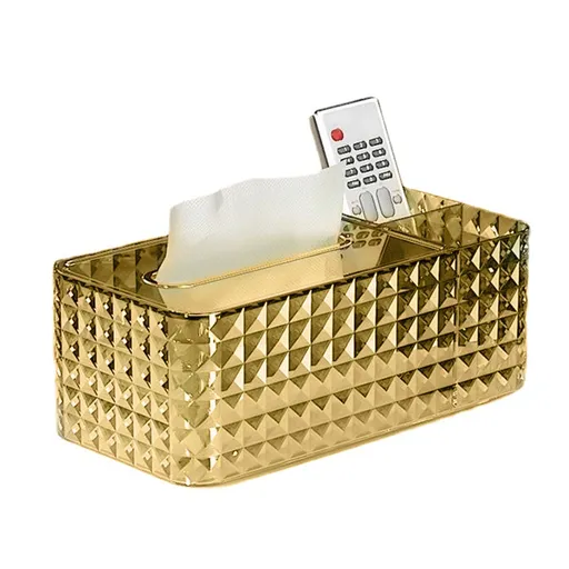 Tissue Storage Box Rhombus Texture Side Partition Towel Napkin Container Case Transparent Gold