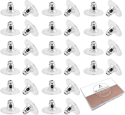 Earring Backs Replacements Earring Backing Silver Plated Pierced Hypoallergenic Ear Stud Backs Stoppers Safety Bullet Clutch Earstud Backings with Pad for Posts (120pcs)