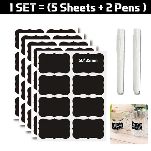 40 Jar Labels Stickers Black Labels Chalk Pen Kitchen Pantry Spice Herb AU Stock