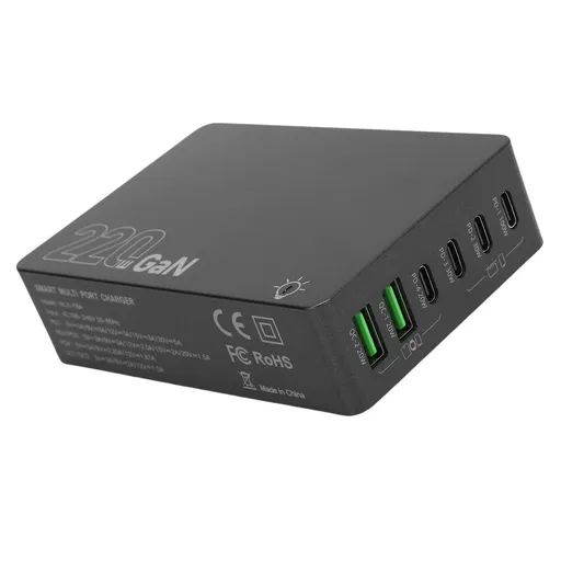 220W USB C Fast Charging Station GaN High Efficiency Portable USB C Charging Hub for PD 100W Laptop EU Plug