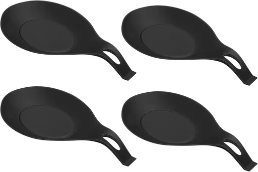 TPE Spoon Rest, Heat Resistant Kitchen Utensil Holder Spatula Ladle Rest for Counter Stove Top, Black 4Pcs