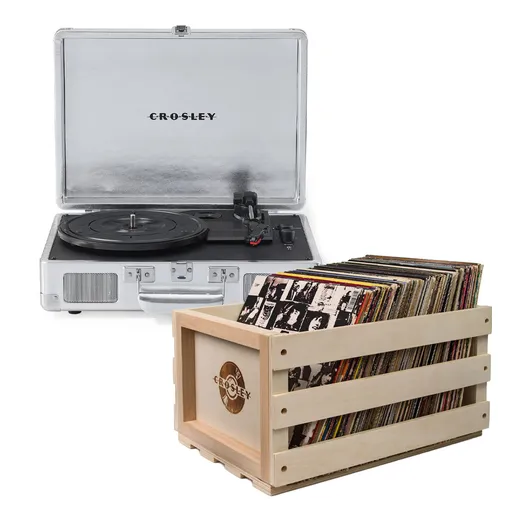 Crosley Cruiser Bluetooth Portable Turntable - Silver + Bundled Crosley Record Storage Crate